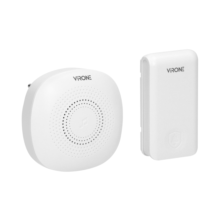 PRESSO AC wireless doorbell with learning system and kinetic push-button, 36 ringtones, communication range of 100m in an open a